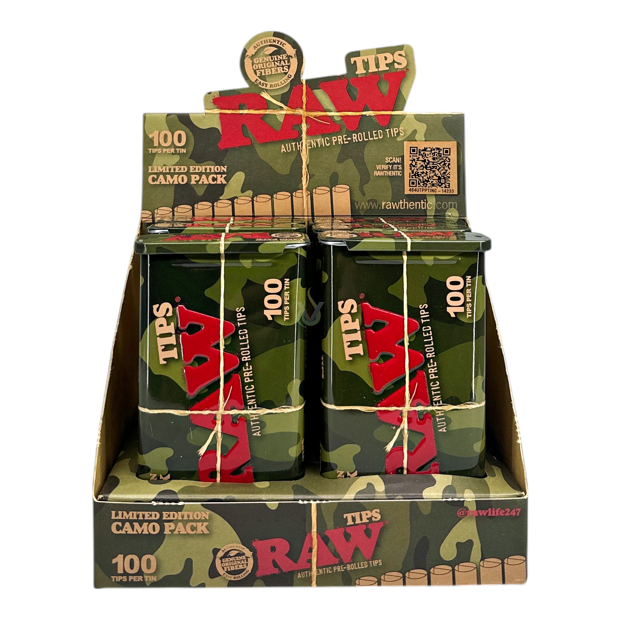 Raw Pre Rolled 100ct Tips Camo Pack Tin