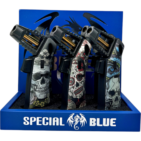 Special Blue Avenger Skull Mini Butane Gas Torch Case