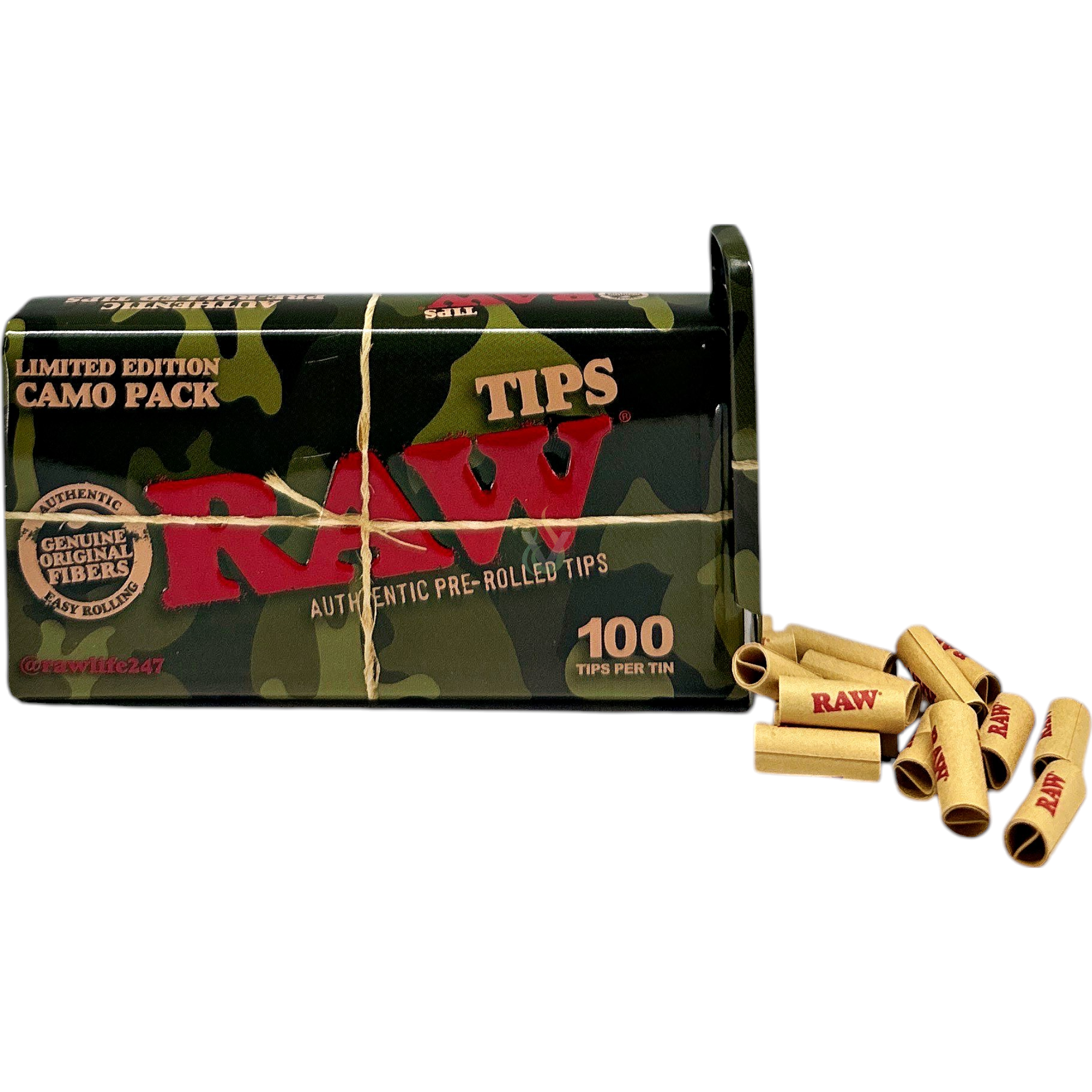Raw Pre Rolled 100ct Tips Camo Pack Tin