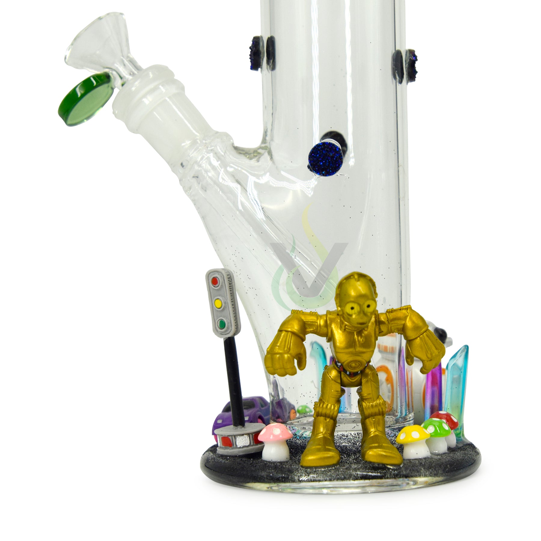 14 inch Hand made Characters Glass Straight Tube Pipe 28oz Weight