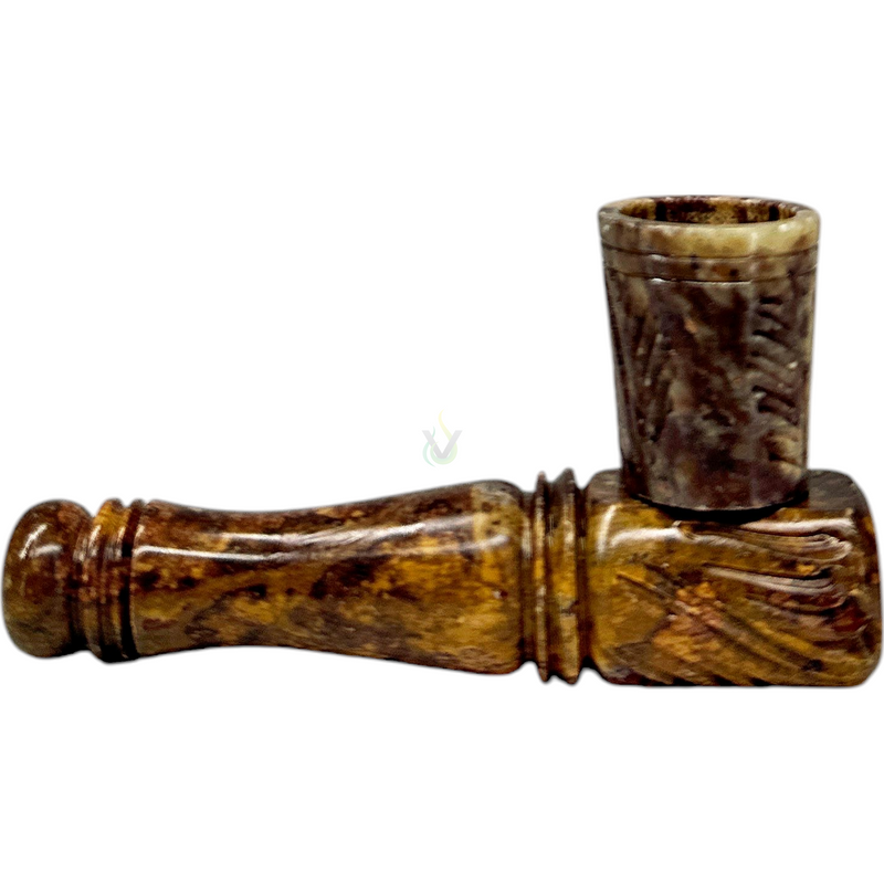 Decoratively Carved Chimney Stone 3 Inch Hand Pipe
