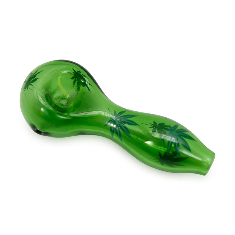 Glass Transparent Green Leaf Spoon Hand Pipe